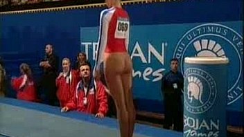 Slut gymnast vaults with bare pussy and is impaled with cock