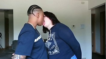 Interracial lesbian kissing great tongue